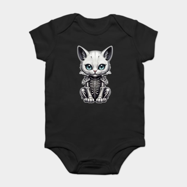 White Skeleton Cat 2 Baby Bodysuit by Grave Digs